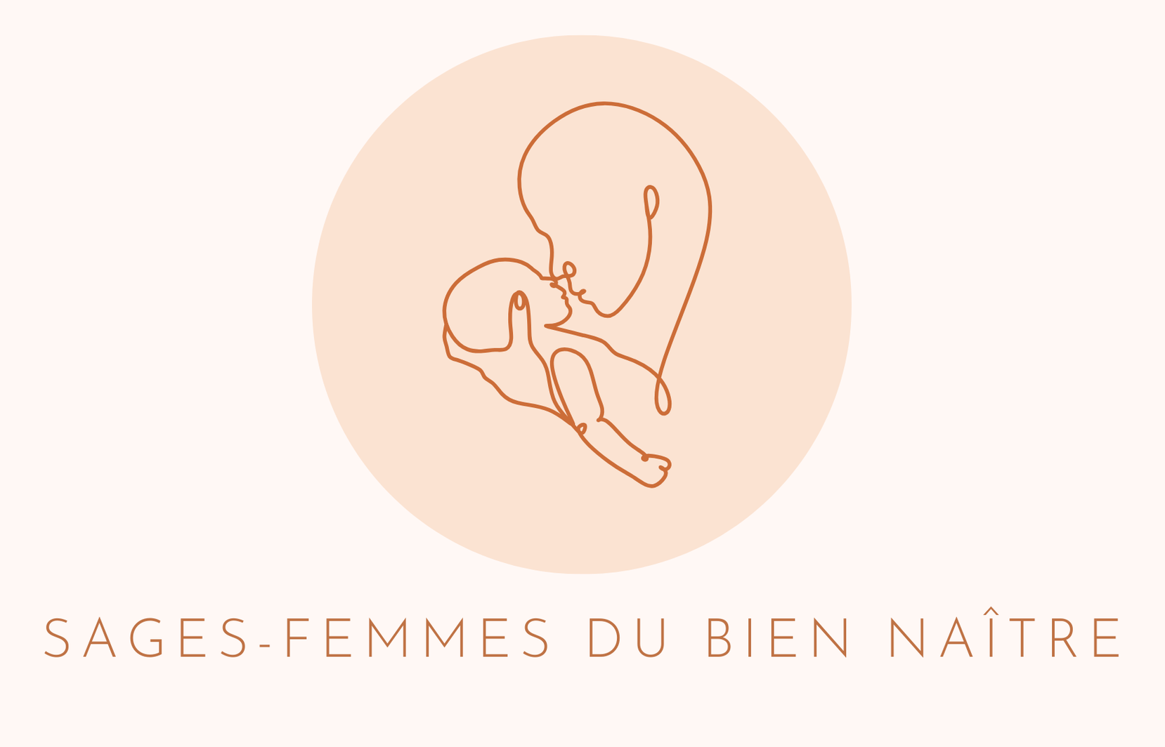 Logo avec une silhouette enceinte dessin&eacute;e au trait dans un cercle p&ecirc;che et le texte &laquo; SAGES-FEMMES DU BIEN NA&Icirc;TRE &raquo;