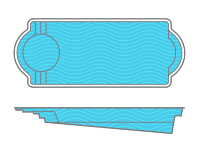 A drawing of a swimming pool with a circle in the middle.