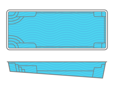 A drawing of a large swimming pool with blue water.