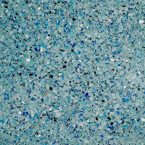 A close up of a blue and white granite counter top.