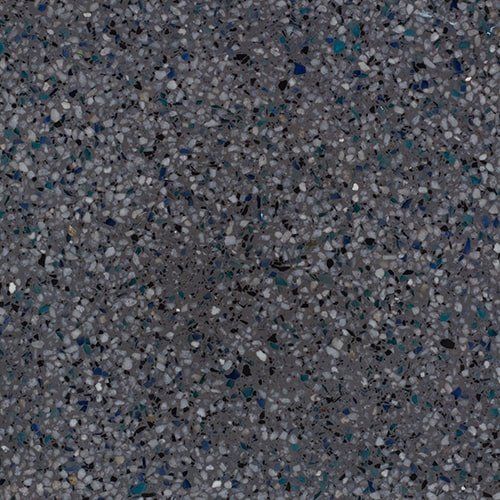 A close up of a gray and blue terrazzo floor.