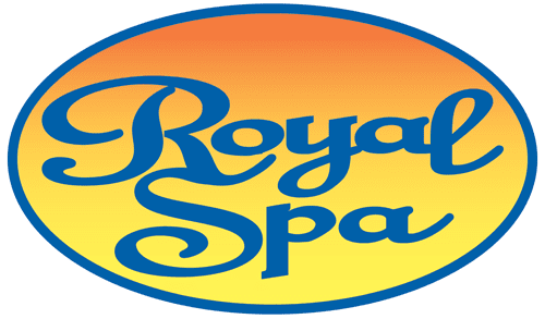 A blue and yellow logo for royal spa