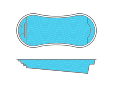 A drawing of a swimming pool with a blue water surface.