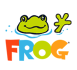 A colorful logo with a frog and the word frog