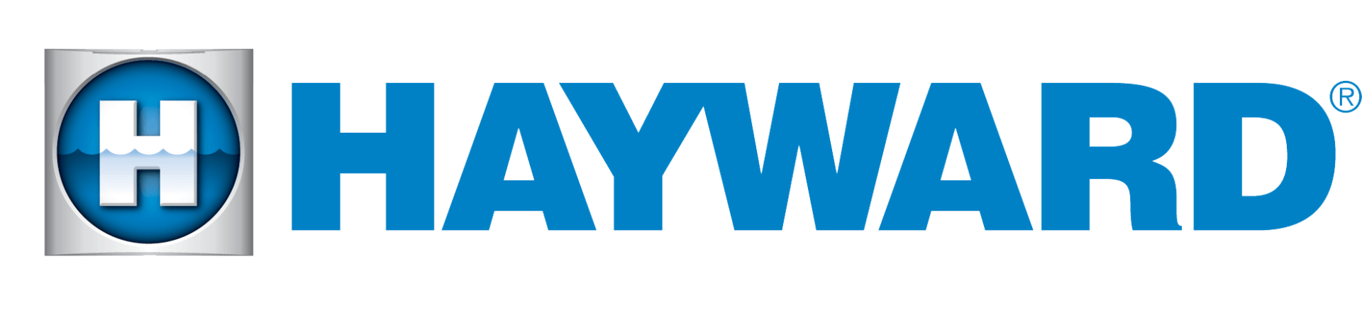 The logo for hayward is blue and silver