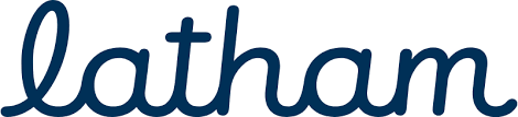 The word latham is written in blue on a white background