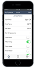 A cell phone with a white screen and a green button on it.