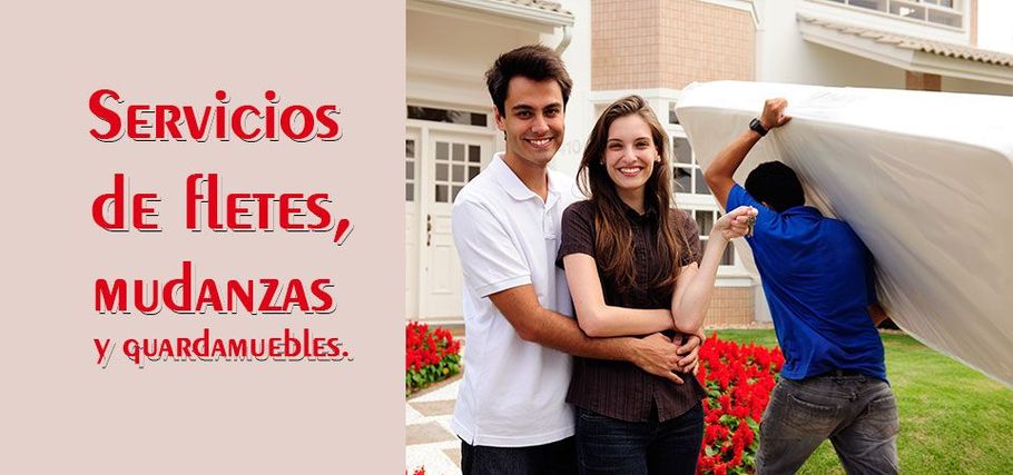 Servicios de fletes, mudanzas y guardamuebles con un hombre y una mujer junto a muebles