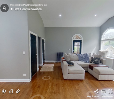 A virtual tour of a living room presented by first floor renovation