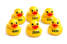 Six yellow rubber ducks labeled with numbers, arranged in two rows on a white background.