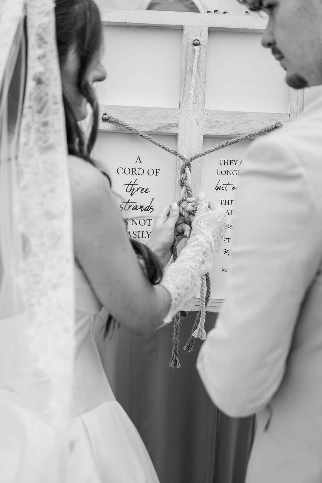 Bride and groom signing a document during a wedding ceremony