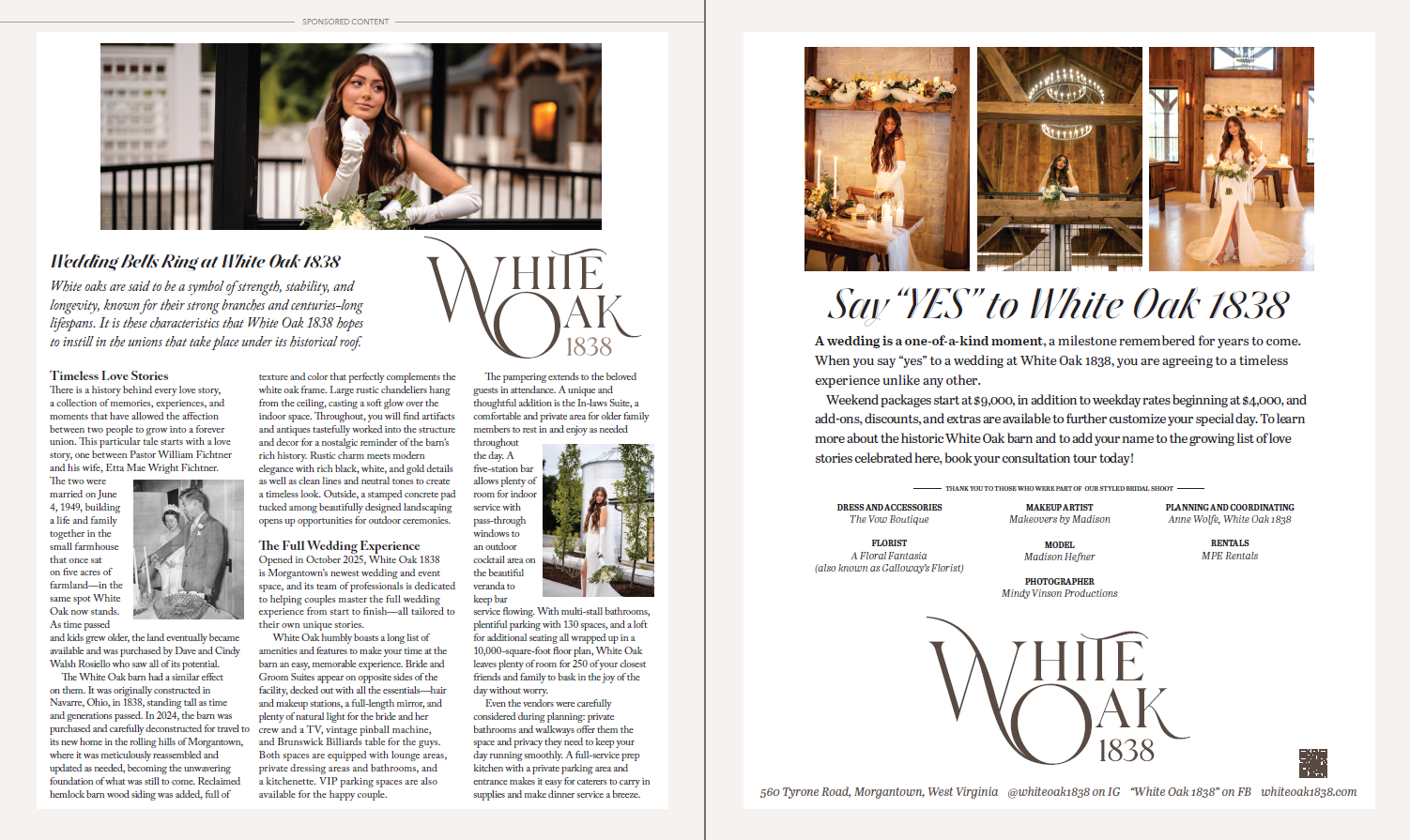Wedding venue advertisement: Photos of a venue and bridal party, with text 