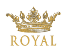 Coroa dourada acima da palavra “ROYAL” em letras maiúsculas serifadas.