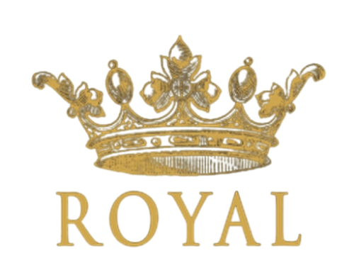 Coroa dourada acima da palavra “ROYAL” em letras maiúsculas serifadas.