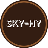 Brown circular logo with white “SKY-HY” text and a tan border