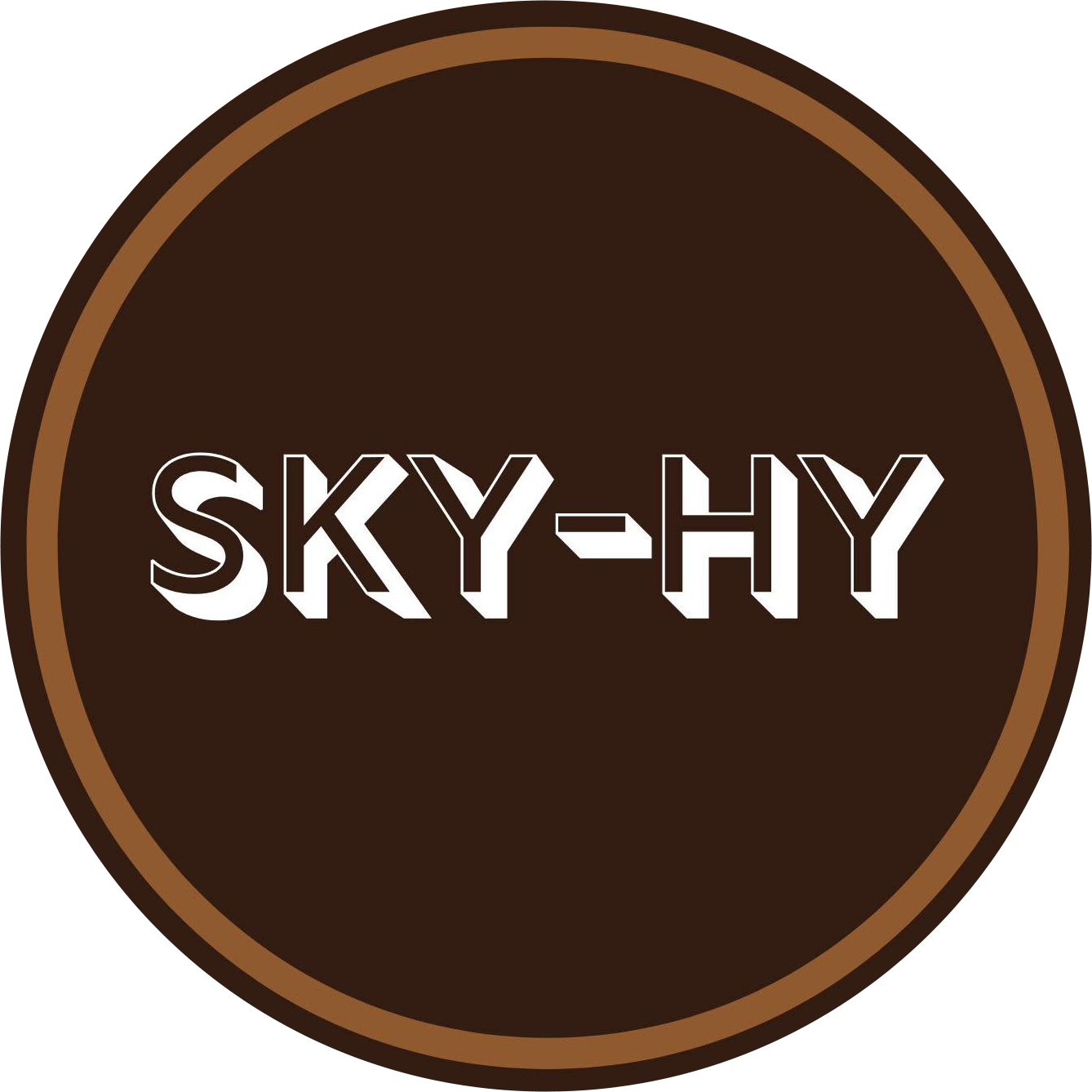 Brown circular logo with white &ldquo;SKY-HY&rdquo; text and a tan border