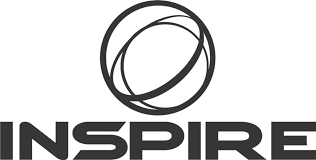 INSPIRE logo with a black abstract circular emblem above bold black text.