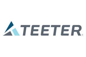 Teeter logo with blue triangle icon and gray wordmark on white background