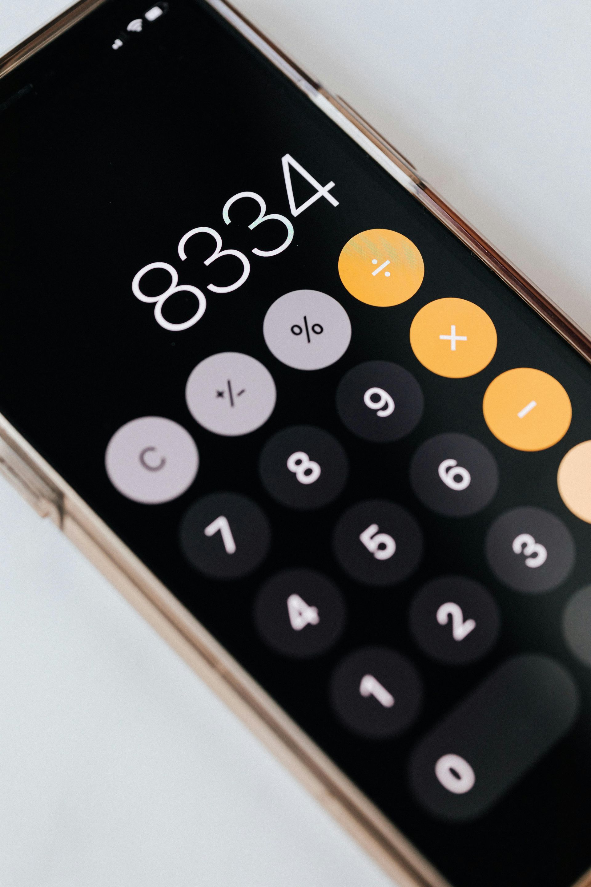Close-up of a smartphone calculator screen displaying 