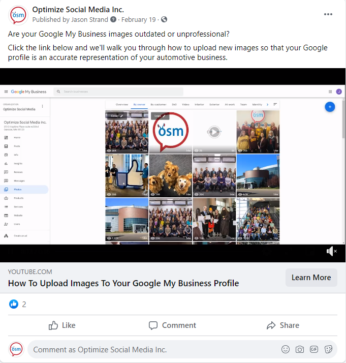 A facebook post showing people to how to upload images to their google my business profile.