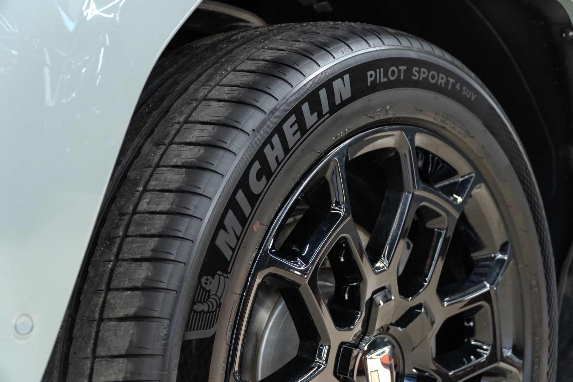 close up of a tire on a car.