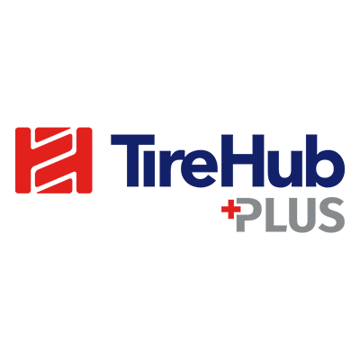 The logo for tirehub is blue and red with a red cross in the middle.