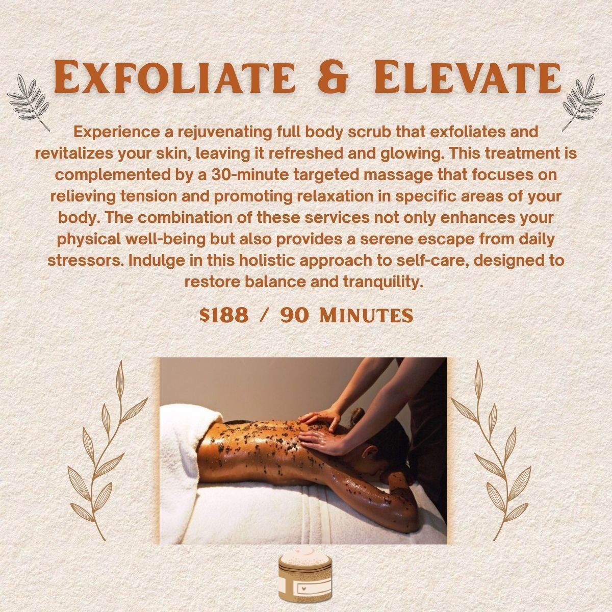 Salt and Soul couples massage promo with warm stone background and a relaxing massage scene