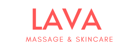LAVA Massage & Skincare logo in red text on a white background