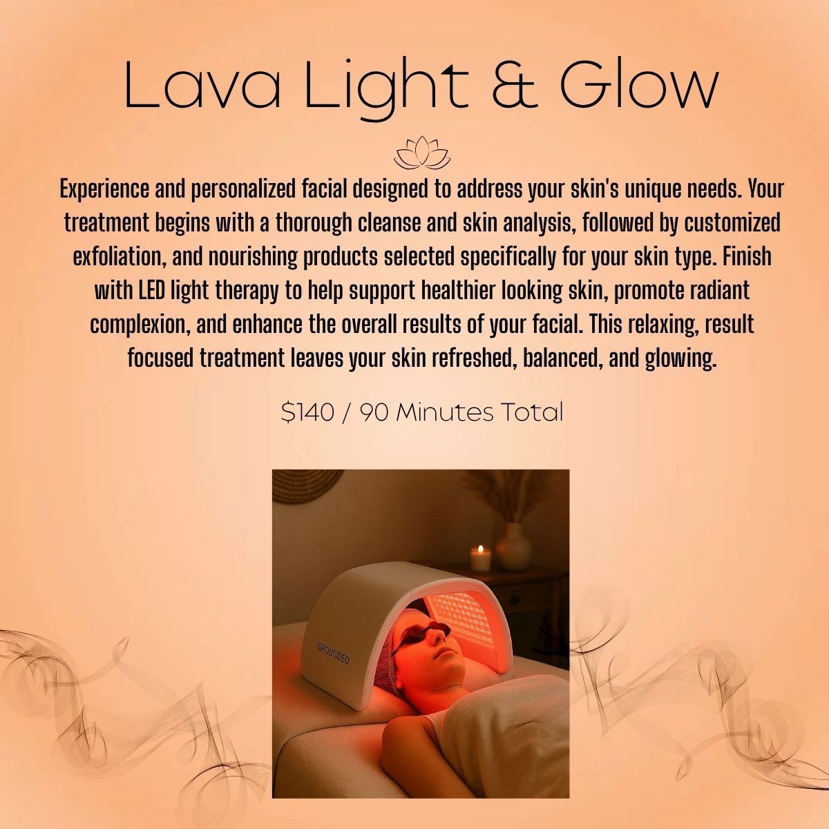Promotional flyer for Tangerine Basil Bliss Massage with citrus graphics and a massage photo, priced $100 for 60 minutes
