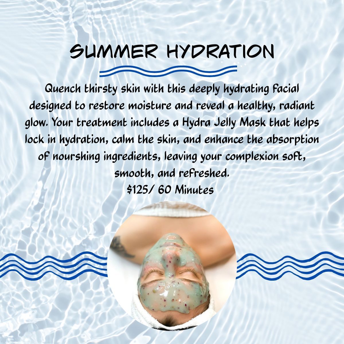 Spa flyer for “Cool Off Facial” with peach background, palm leaves, and facial treatment photo