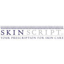 Skin Script logo with purple and gray text and the tagline “Your prescription for skin care”