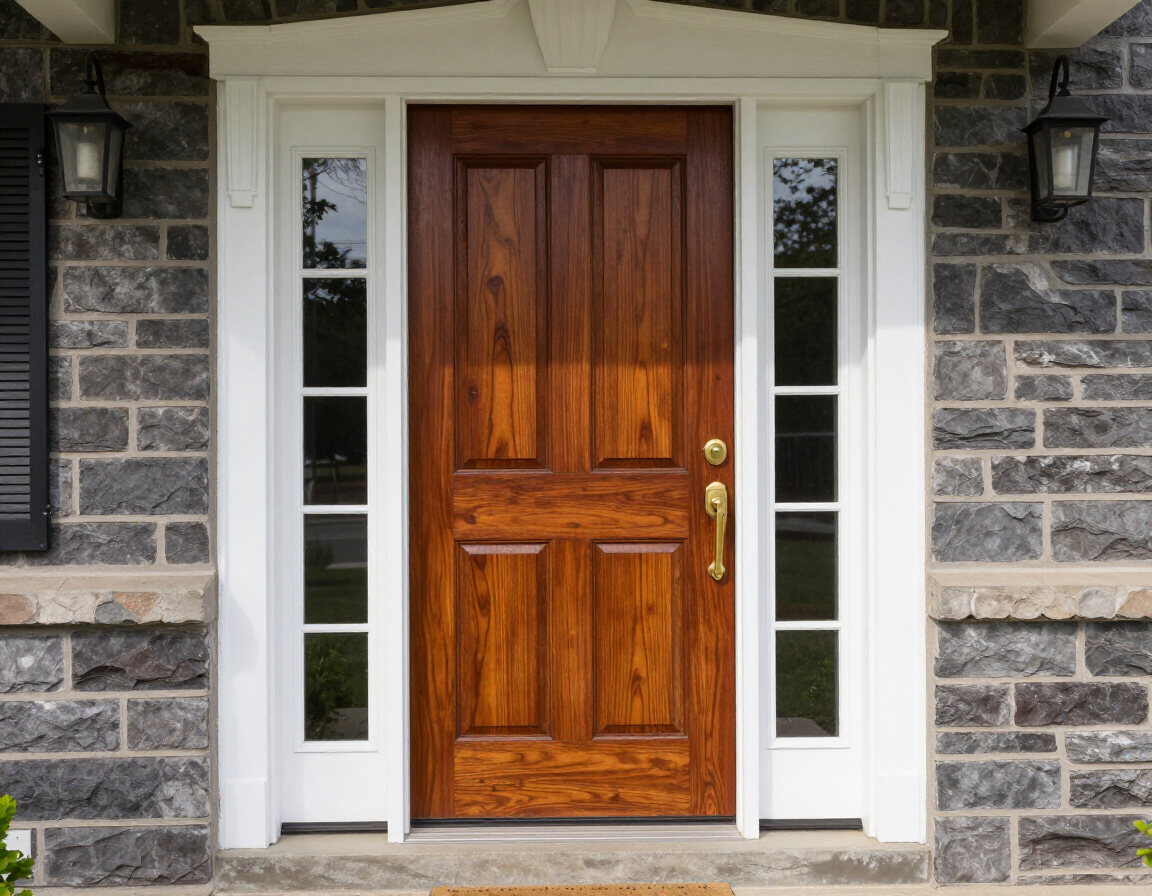 Refinished front entry door on a residential home in Topeka, Kansas