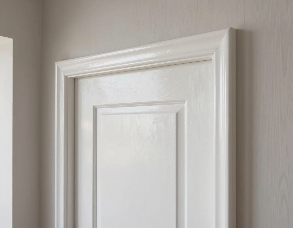 Refinished interior door frame and trim work in a remodeled home