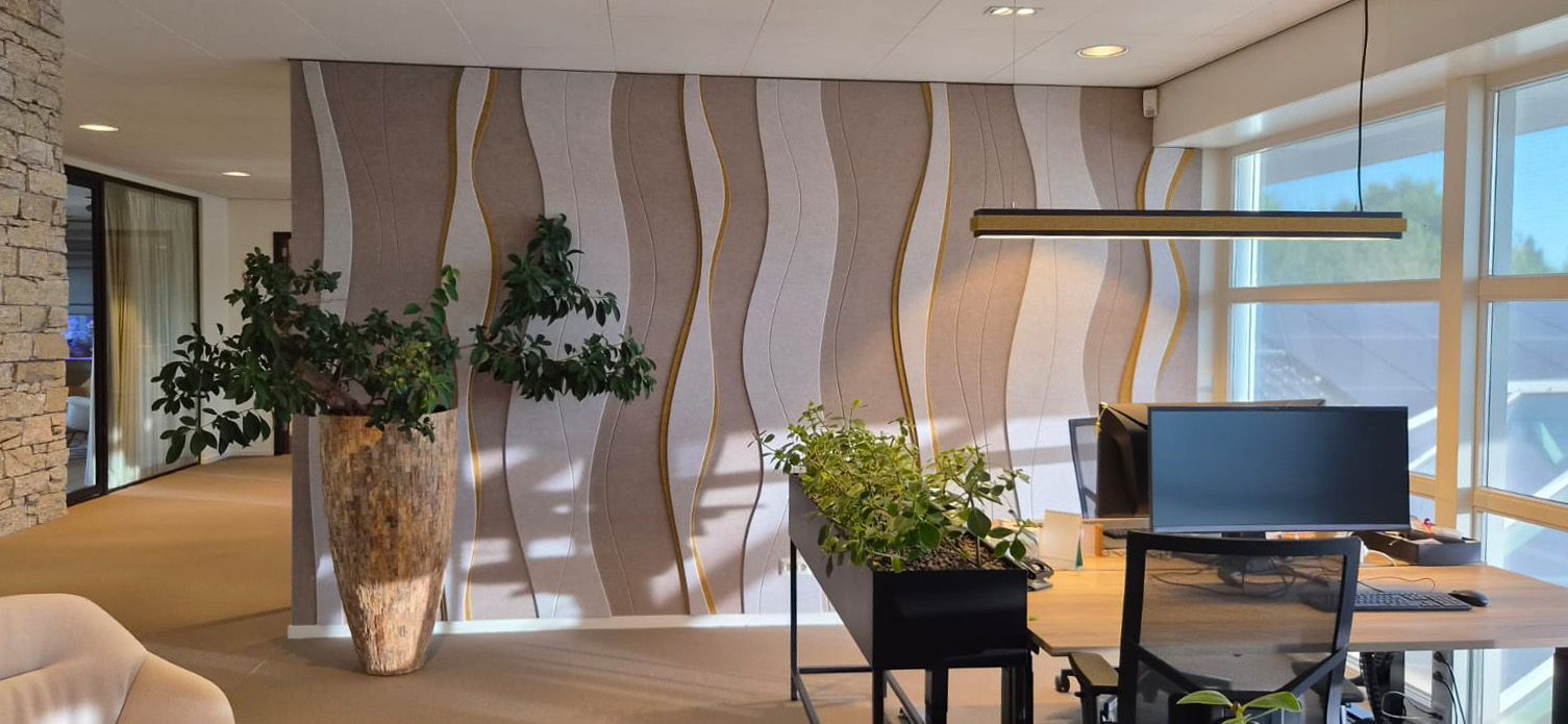 PET Felt akoestische wandpanelen voor betere geluidsabsorptie in een modern kantoor