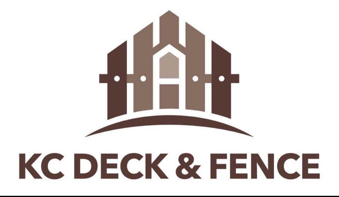KC Deck & Fence logo in brown with a stylized fence and house icon