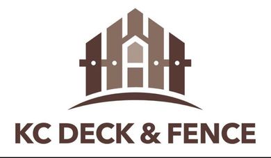 KC Deck & Fence logo in brown with a stylized fence and house icon