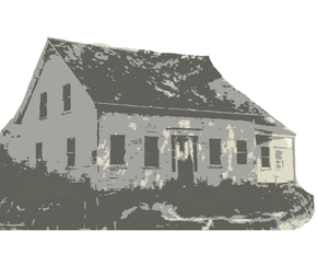Two-story house with gabled roof, light gray siding, and dark trim, in a gray-brown setting.