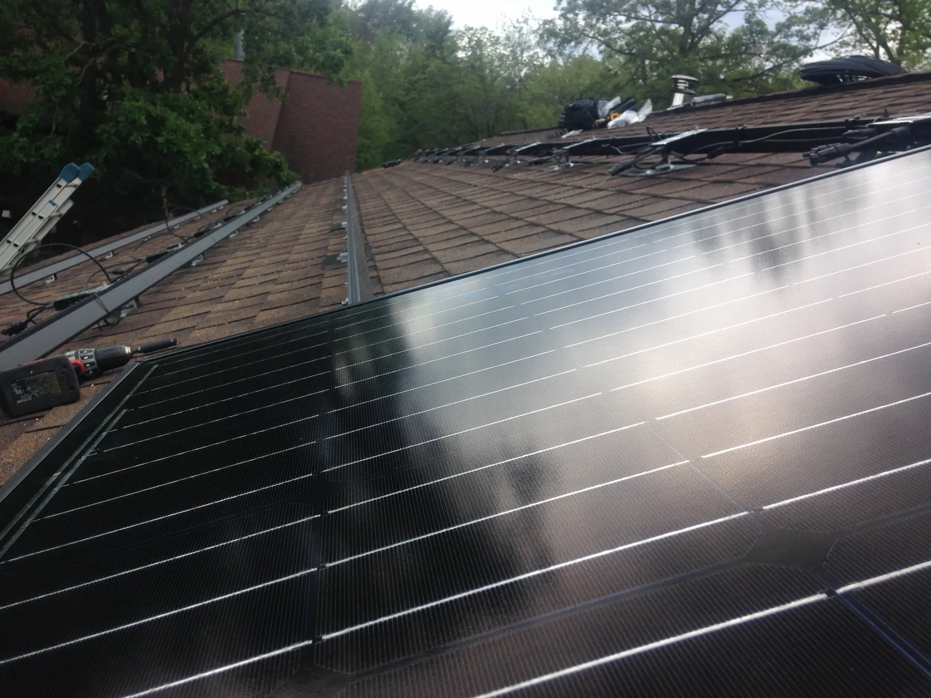 A close up of a solar panel on a roof