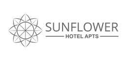A black and white logo for sunflower hotel apartments.