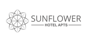 A black and white logo for sunflower hotel apartments.
