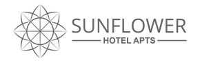 A black and white logo for sunflower hotel apartments.