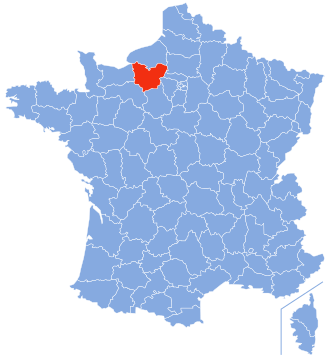 Une carte bleue de la France avec une zone rouge surlignée