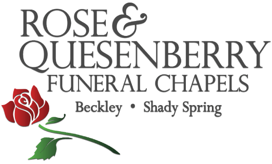Rose & Quesenberry Funeral Chapels logo with red rose and Beckley, Shady Spring