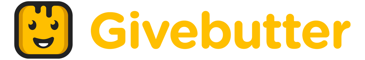 A yellow and black logo for givebutter with a smiling face