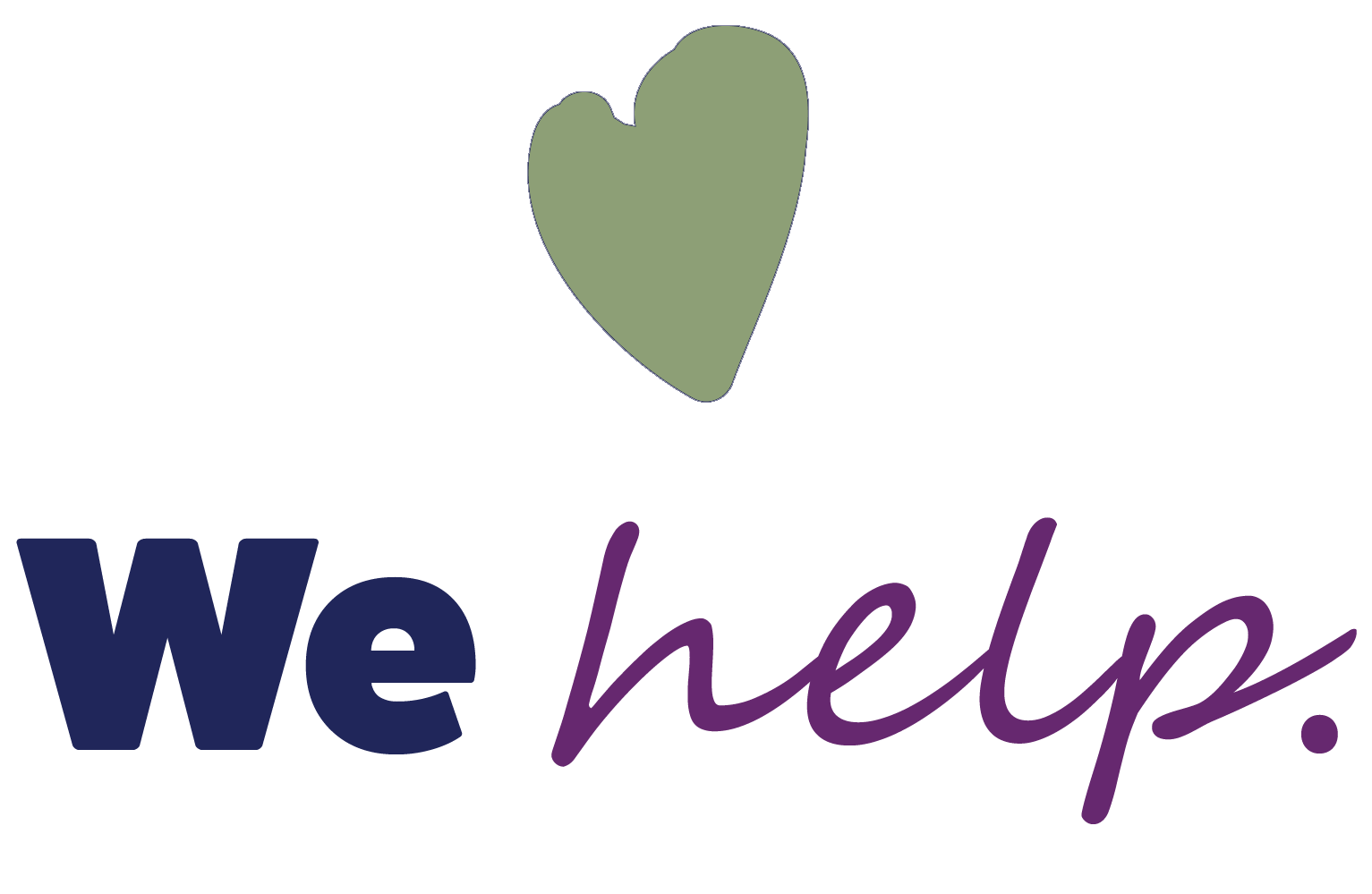 A logo that says `` we help '' with a heart in the middle.
