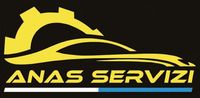 Logo di Anas Servizi con un sole giallo e la silhouette di un'auto su sfondo nero.