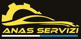 Logo di Anas Servizi con un sole giallo e la silhouette di un'auto su sfondo nero.