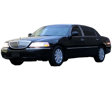 Black Lincoln Town Car. Front view, white background.