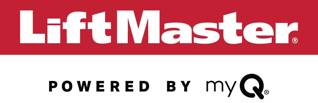 LiftMaster logo with “Powered by myQ” on a white background