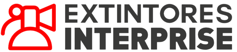 Logotipo con el icono de un extintor de incendios de color rojo y la inscripción 